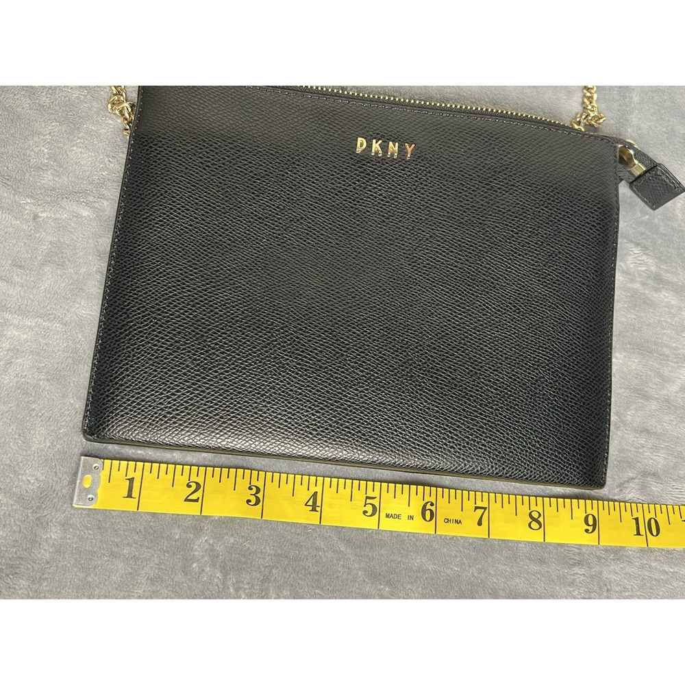 DKNY Black Saffiano Leather Evening Bag Removable Strap Chain Date Night Y2K - Picture 11 of 13